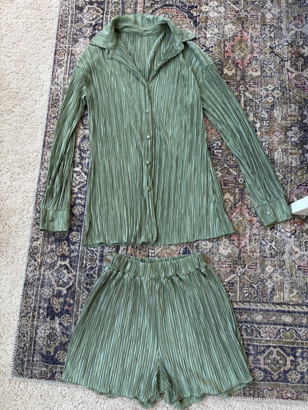 Two Piece Set Pleated Oversized Button Down Shirt and High Waist Pants